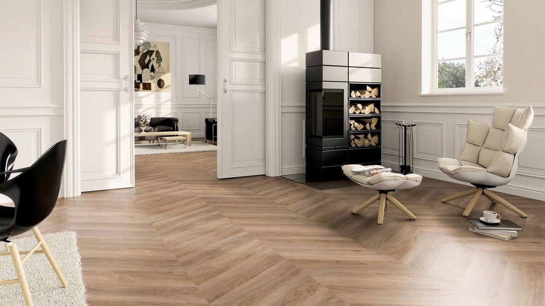 LVT Vinilinės grindys PERFORM Oak Malaga Chevron - Kiliminesplyteles.lt