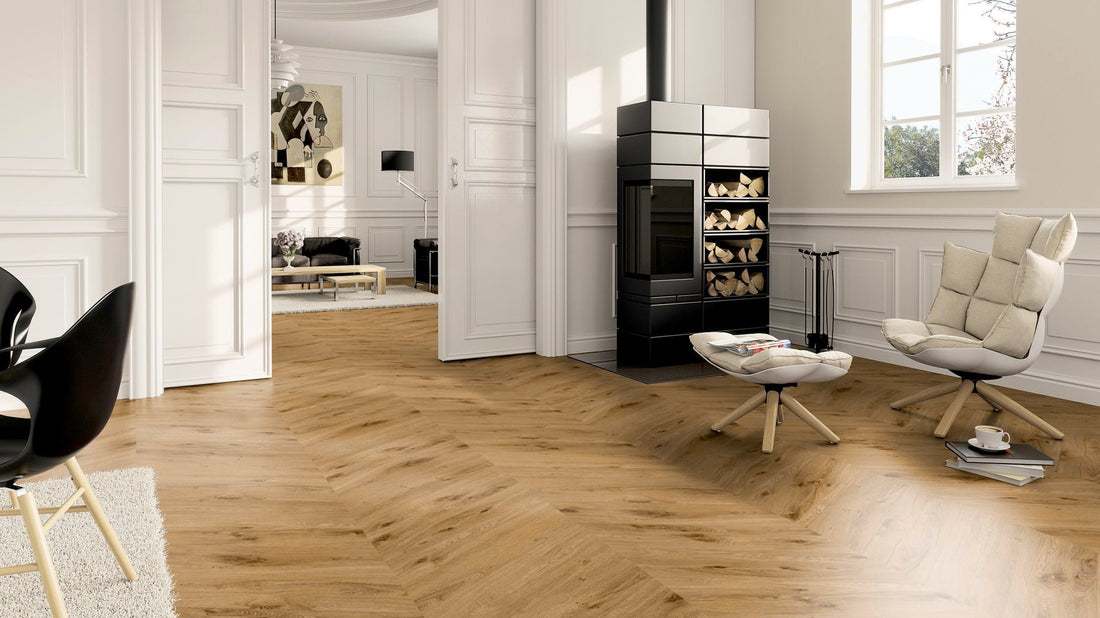 LVT Vinilinės grindys PRO Oak York Chevron - Kiliminesplyteles.lt